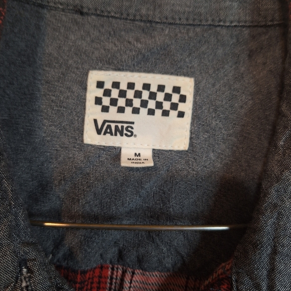 Vans medium button-up red white plaid longsleeve flannel cotton shirt - Picture 3 of 5